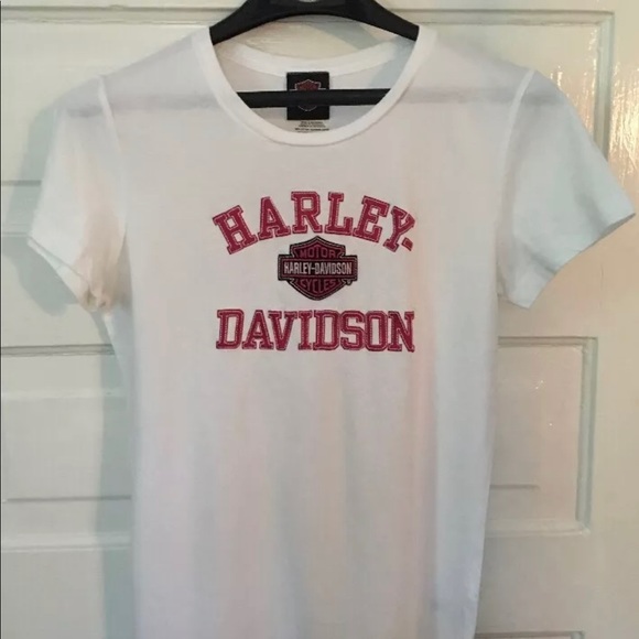 HARLEY DAVIDSON, Concord White Pink Logo Size M - Picture 1 of 5